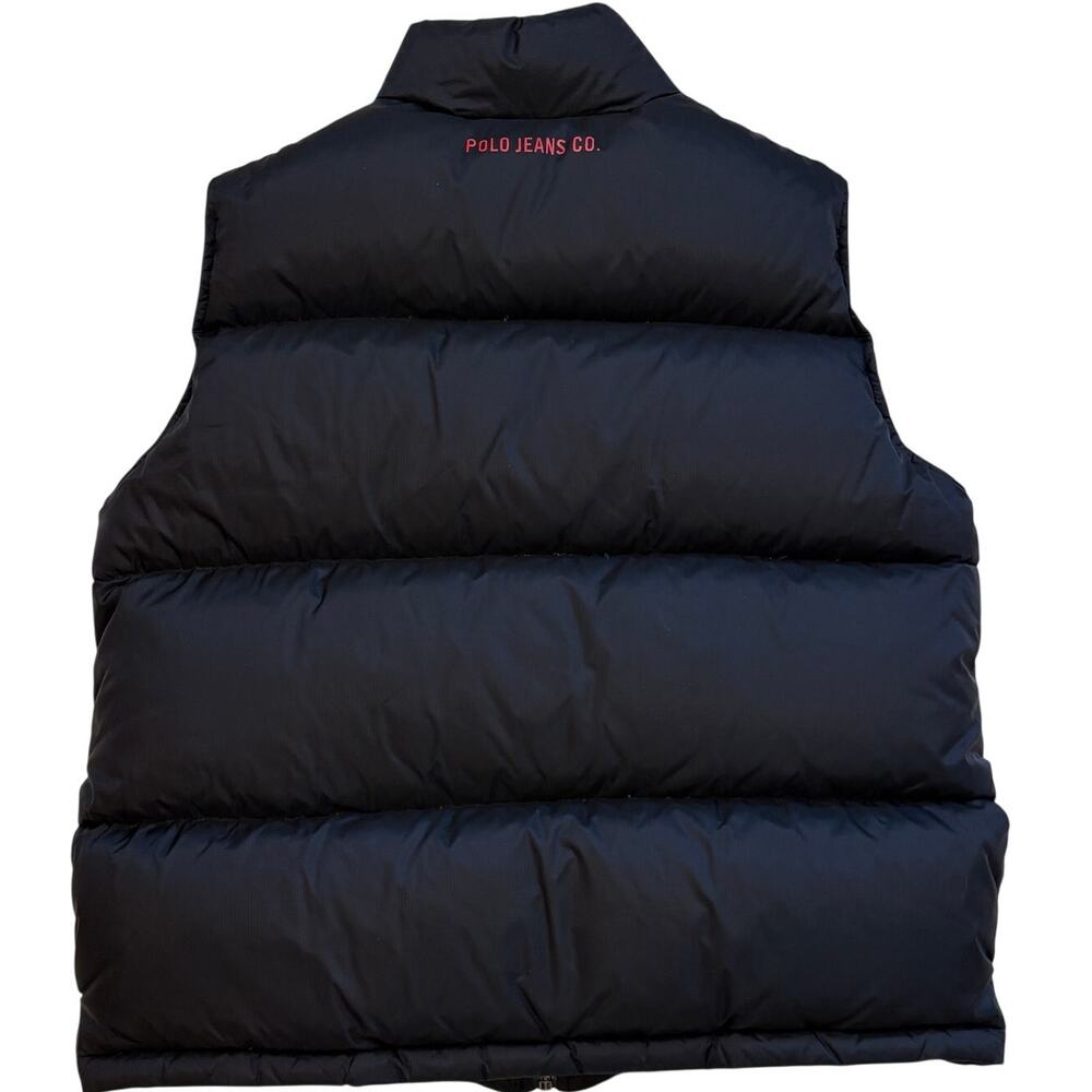Vtg Polo Jeans Ralph Lauren Puffer Vest Women Medium Black Down Fill Zip Preppy